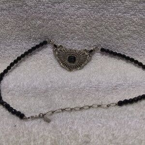 Fossil Crystals Pendant Dark Stones Center Beaded Necklace Great Condition
